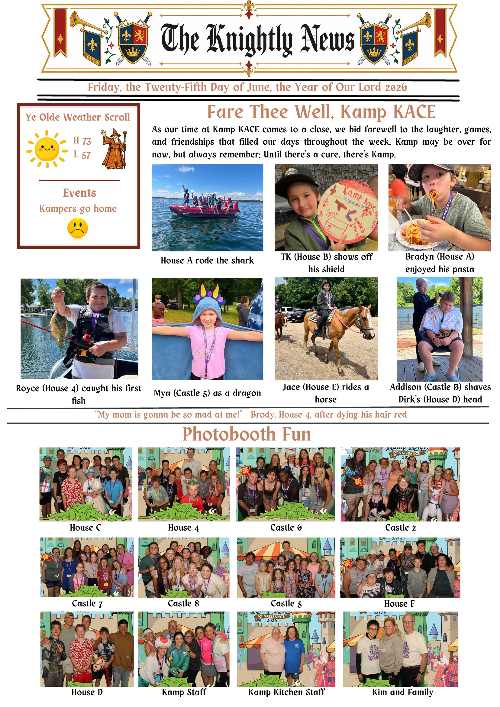 Kamp KACE Summer Newspaper – Friday, Page 1