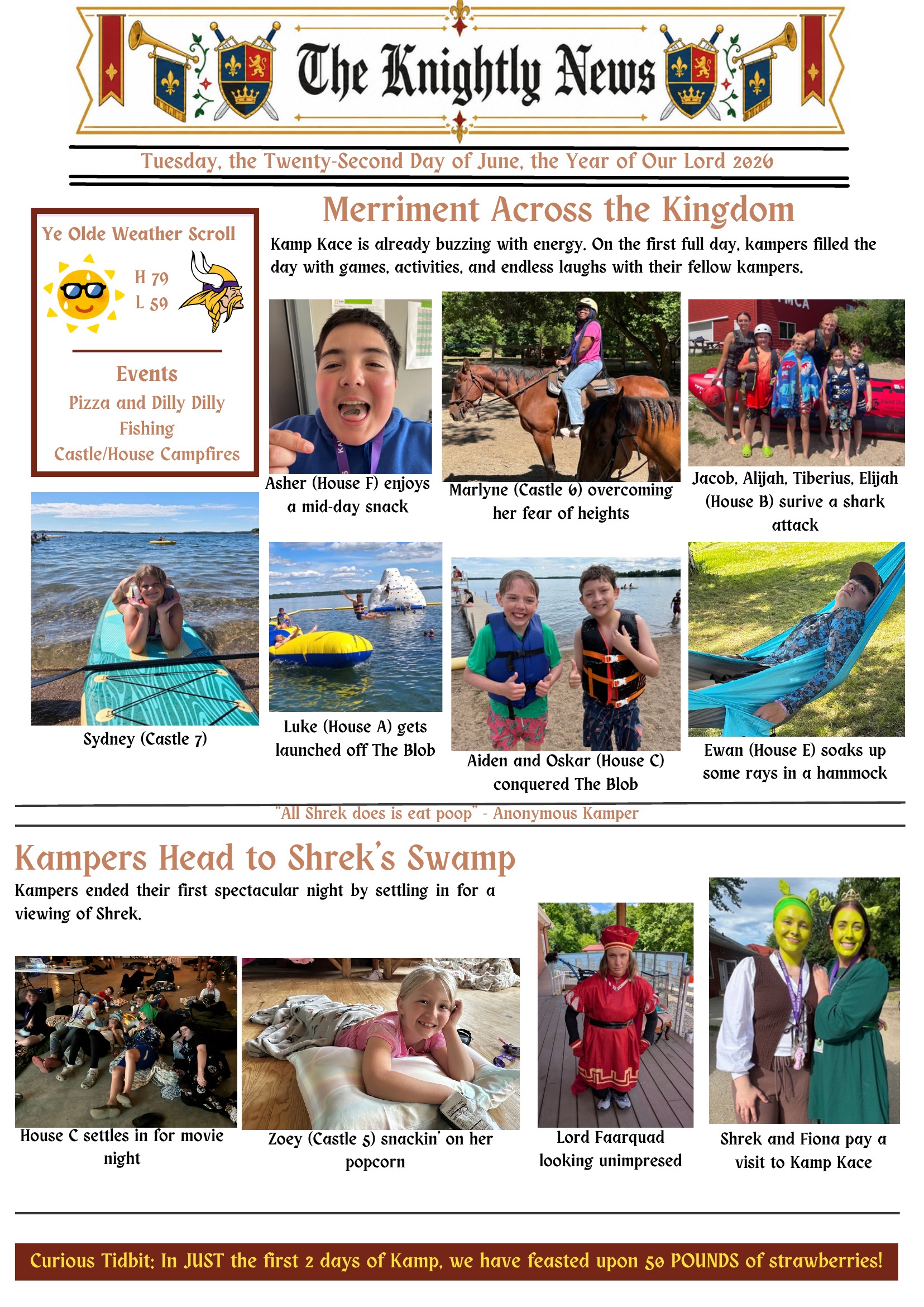 Kamp KACE Summer Newspaper – Tuesday, Page 1
