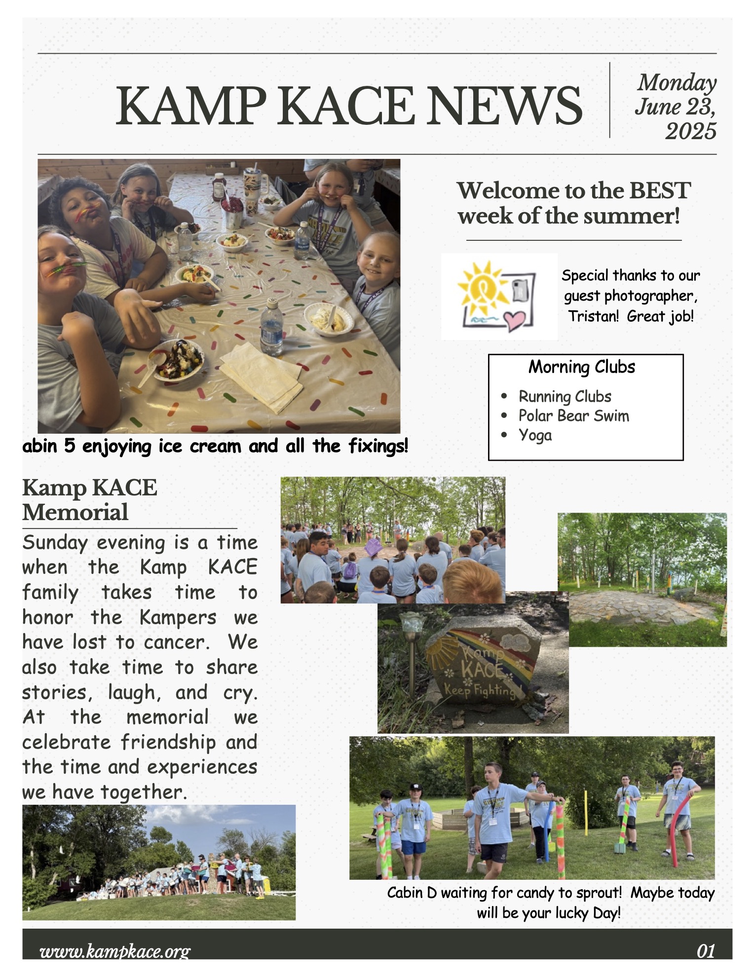 Kamp KACE Summer Newspaper 2025 – Monday, Page 1