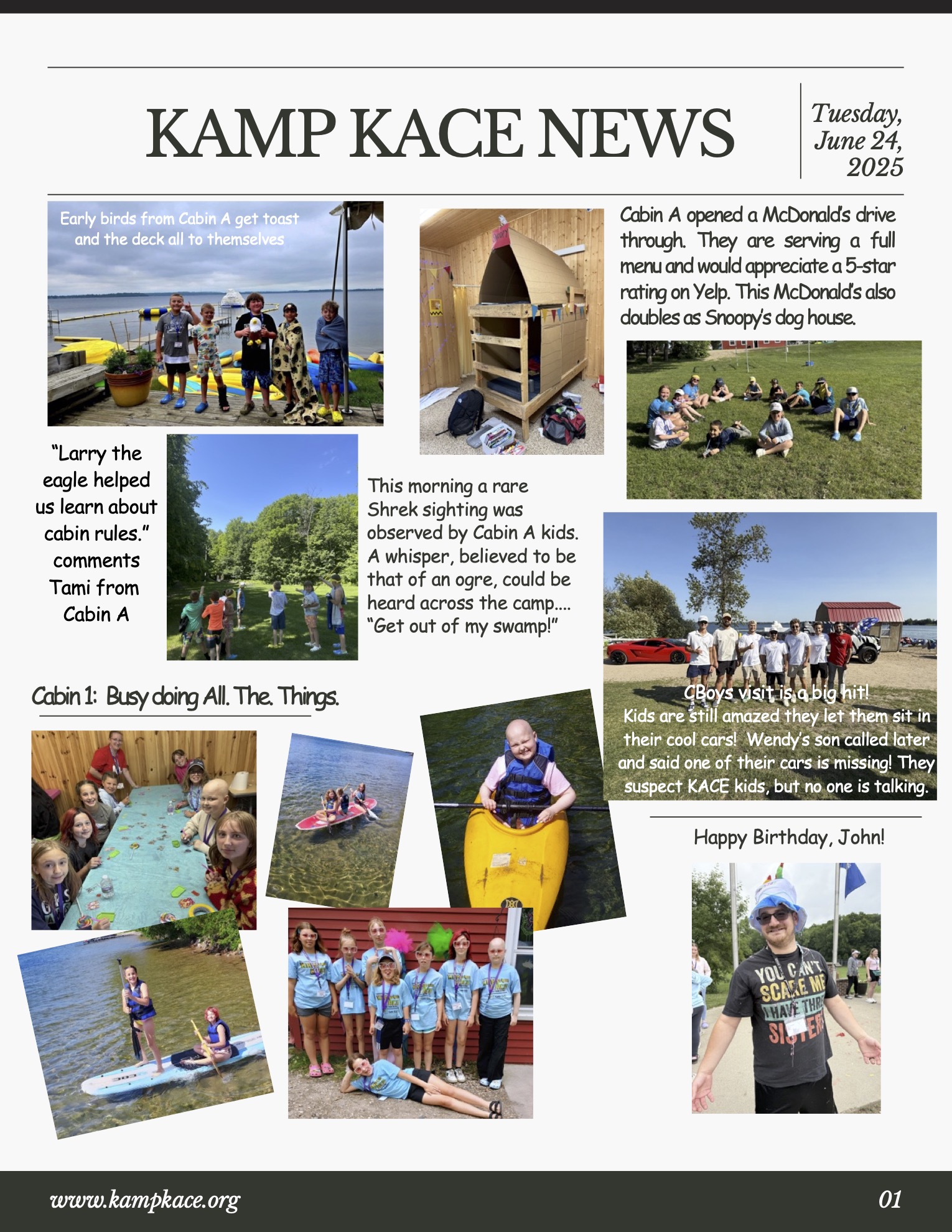 Kamp KACE Summer Newspaper 2025 – Tuesday, Page 1